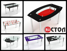 Обеденные столы из каленого стекла.